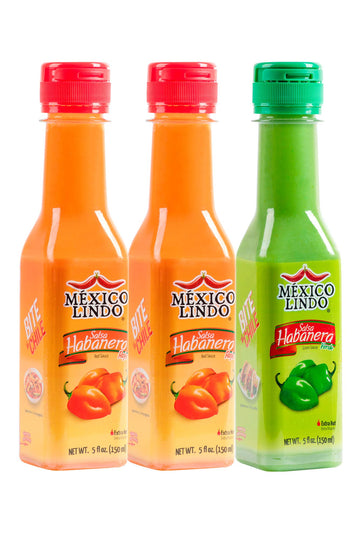 Mexico Lindo Hot Sauce Variety Pack | Includes Two Red Habanero & One Green Habanero Hot Sauces | 5 Fl Oz Bottles (Pack Of 3)