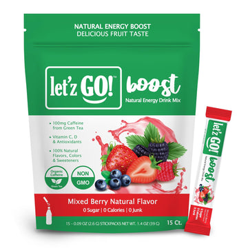 Letz Go! Clean Energy Drink Mix - Sugar Free, Electrolytes, 15 Pack, Mixed Berry, Caffeine Boost, 0.09 Ounce Each