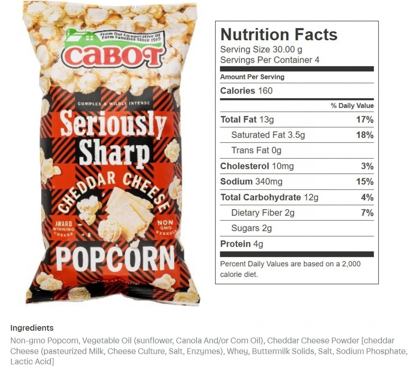 Cabot Popcorn - Trio Of Flavors: Seriously Sharp, Sea Salt Caramel Cheddar And Maple Cheddar. 1 Bag Of Each