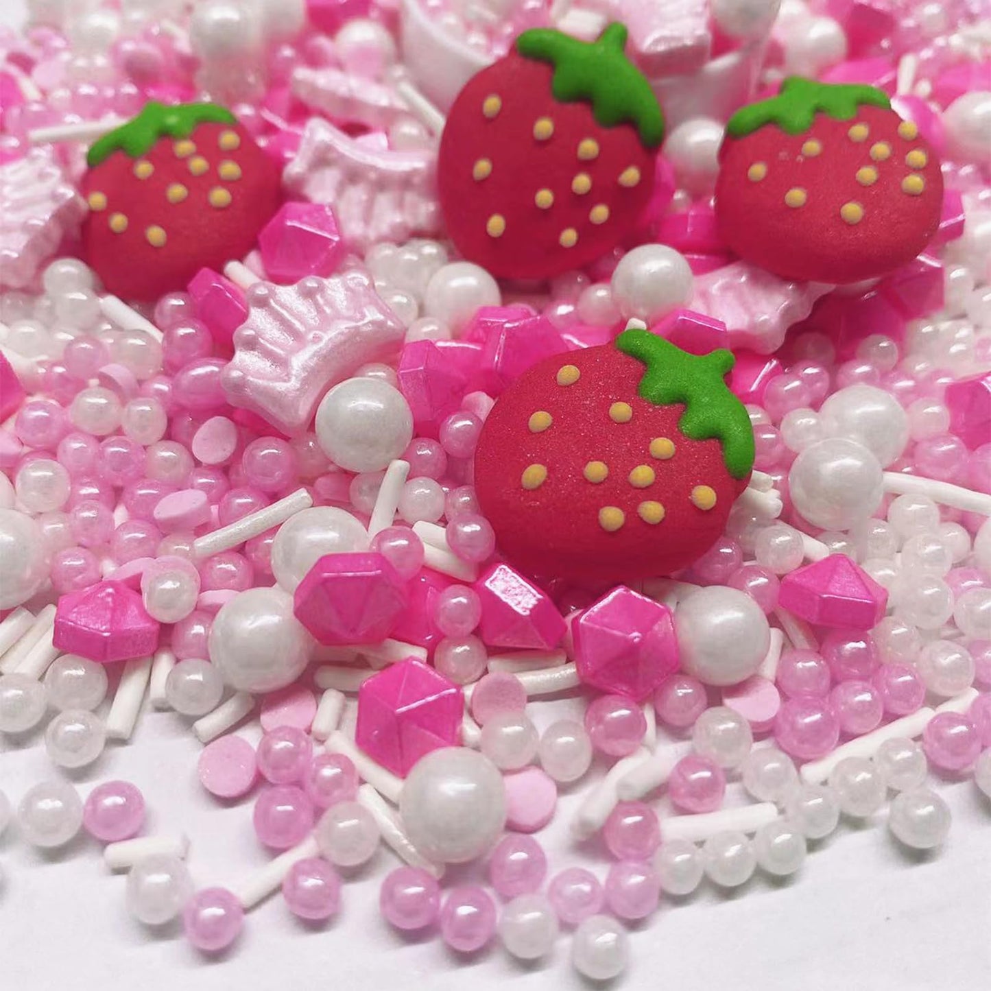 Sentovac Strawberry Sprinkles Pink Crown Pearl Mix Size Candy Sprinkles Edible Sugar Princess Cake Decorating Fancy Sprinkles Ic