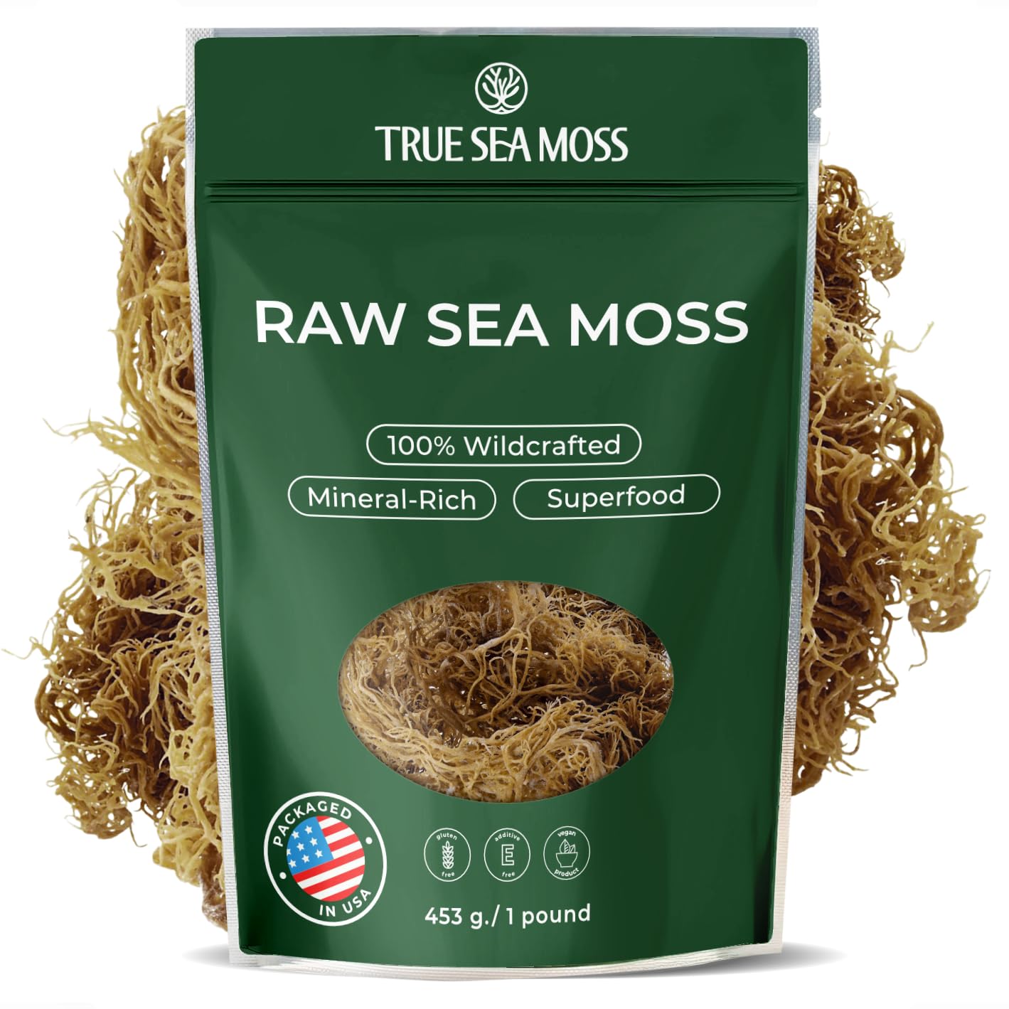 TrueSeaMoss Sea Moss Raw Wild Crafted Seamoss Raw - 100% Irish Sea Moss Raw (Pack of 1) - Dried Sea Moss Advanced Drink - Clean and Sundried - Vegan Sea Moss (1Pound) (16oz)