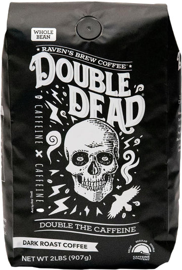 Ravens Brew Coffee Double Dead Dark Roast Whole Bean, High Caffeine, 32 oz (2 lb)