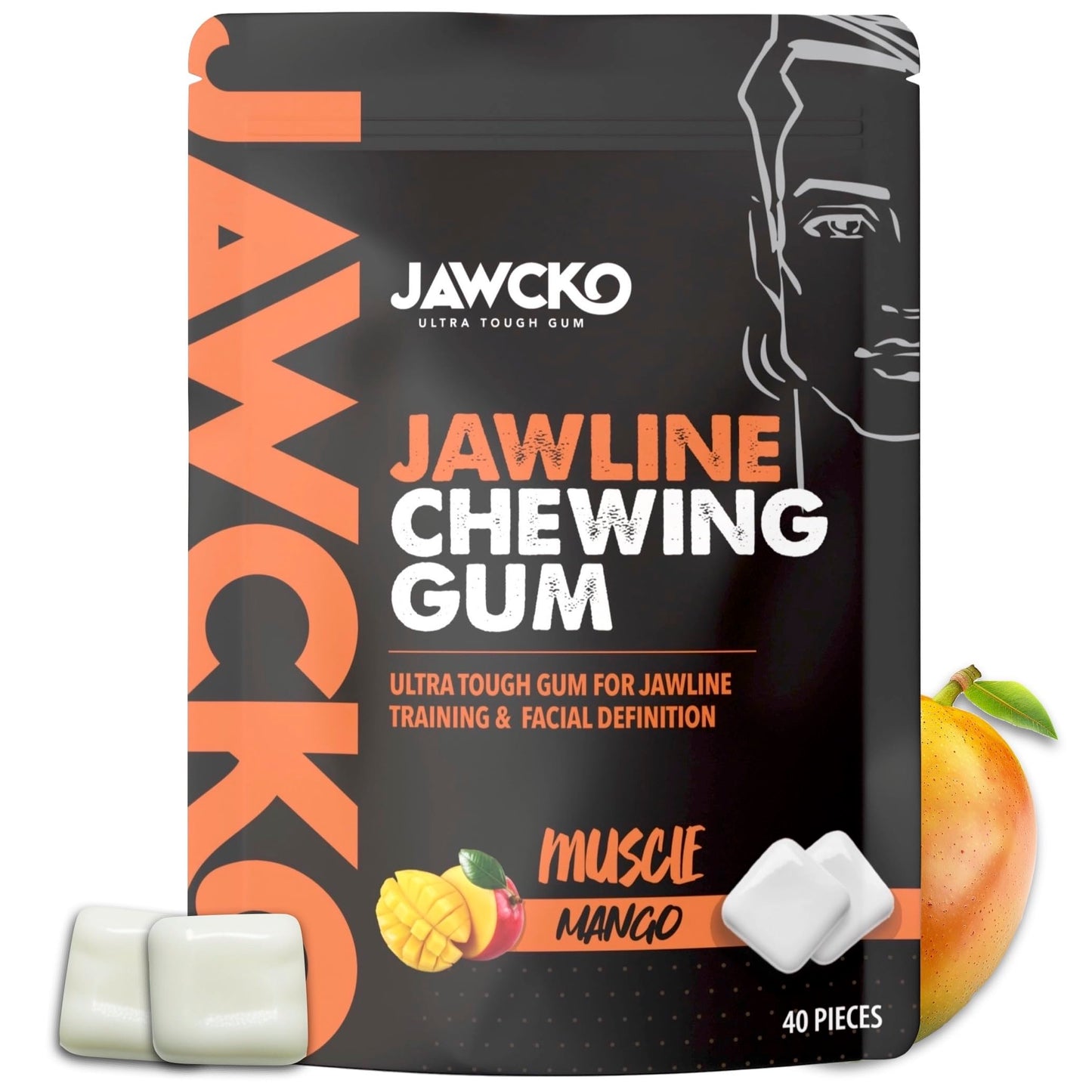 JAWCKO Ultra-Tough Jawline Chewing Gum | Get a Stronger, Squarer Jawline | Mango Jaw Training Hard Gum | 15X Strength | Chisel, 