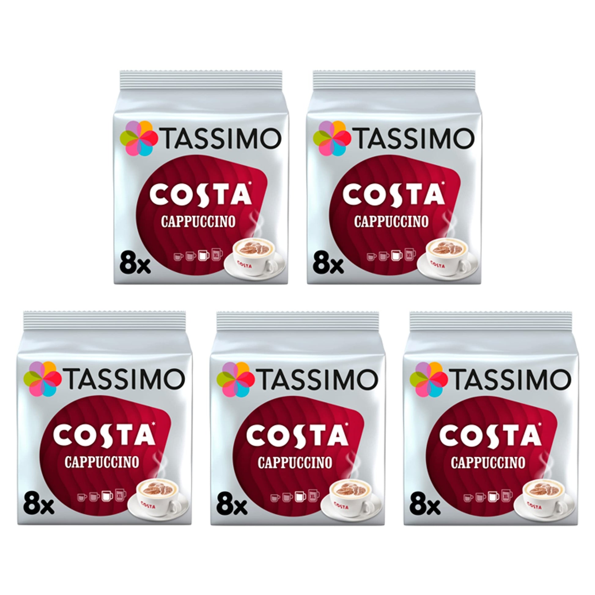 TASSIMO Costa Cappuccino 16 discs, 8 servings (Pack of 5, Total 80 discs, 40 servings)