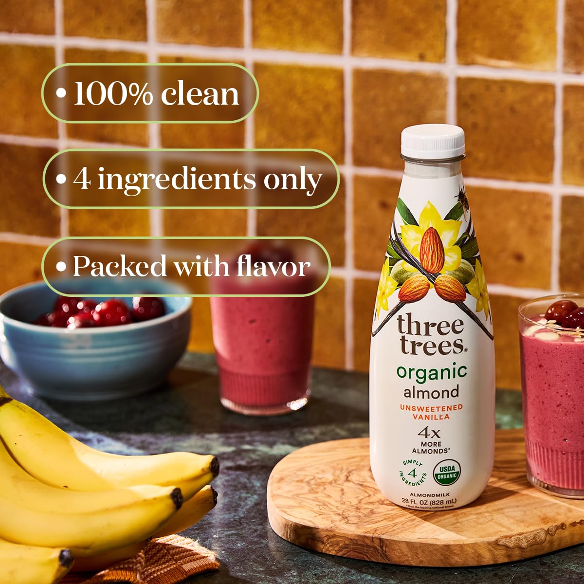 Three Trees Organic Unsweetened Vanilla Almondmilk, 28 Fz
