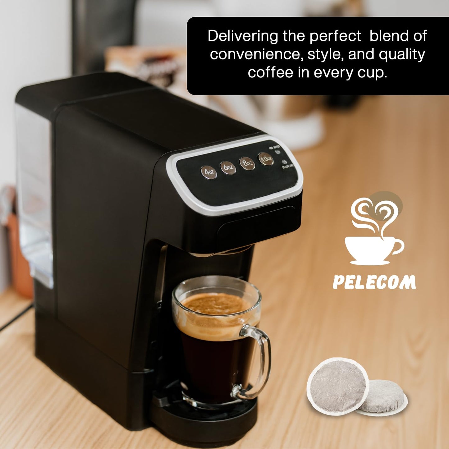 PeleCafe Coffee Machine - Compatible with Senseo Pods - Fast Brewing Single-Serve Coffee Maker with Rich Flavor Extraction  Crema Layer  Space-Saving Sleek Design  Barista-Quality Taste