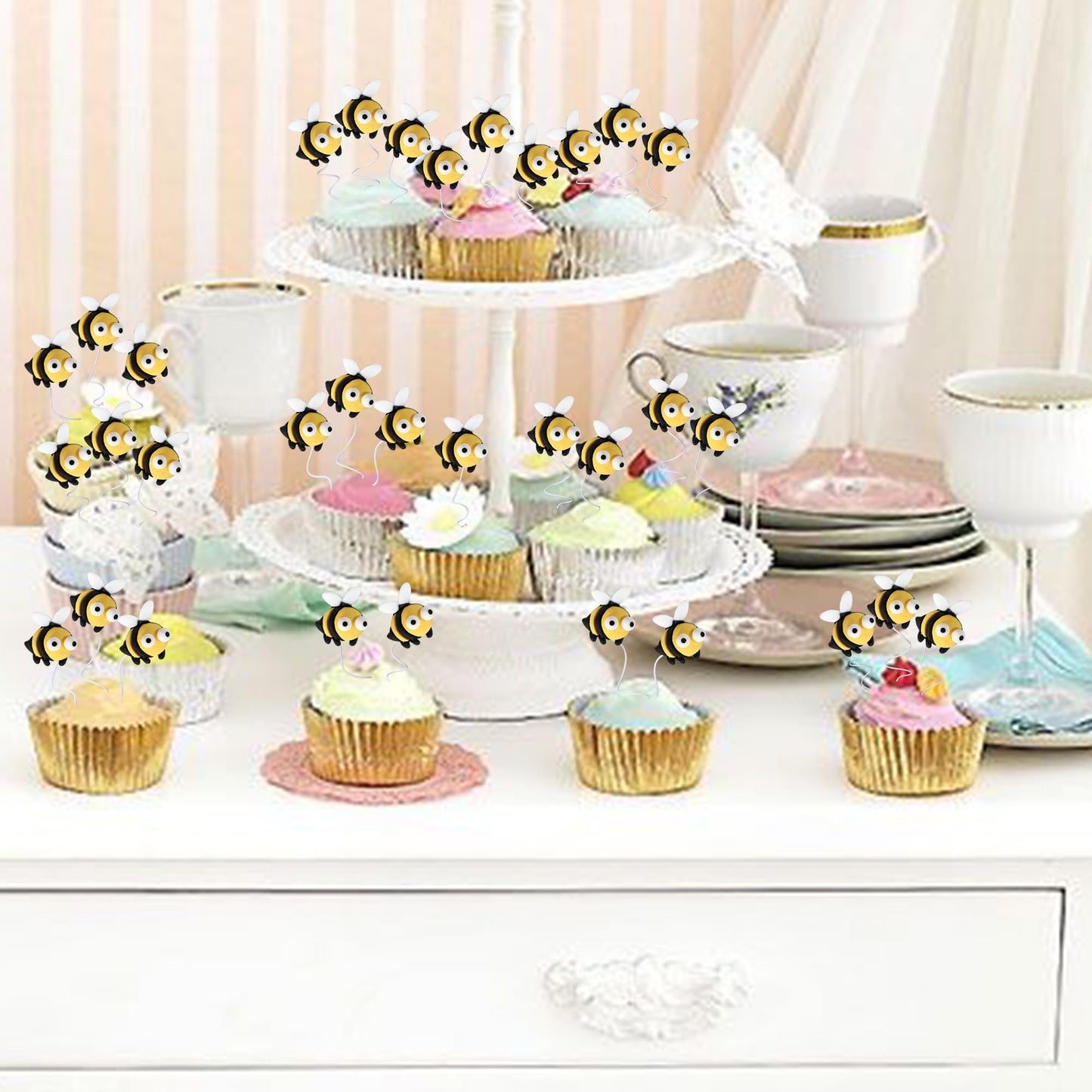 24 Pcs Bumble Bee Cupcake Toppers Little Figurine Bee Cupcake Picks Oh Babee Cake Decorations For Bee Theme Baby Shower Kids Boy