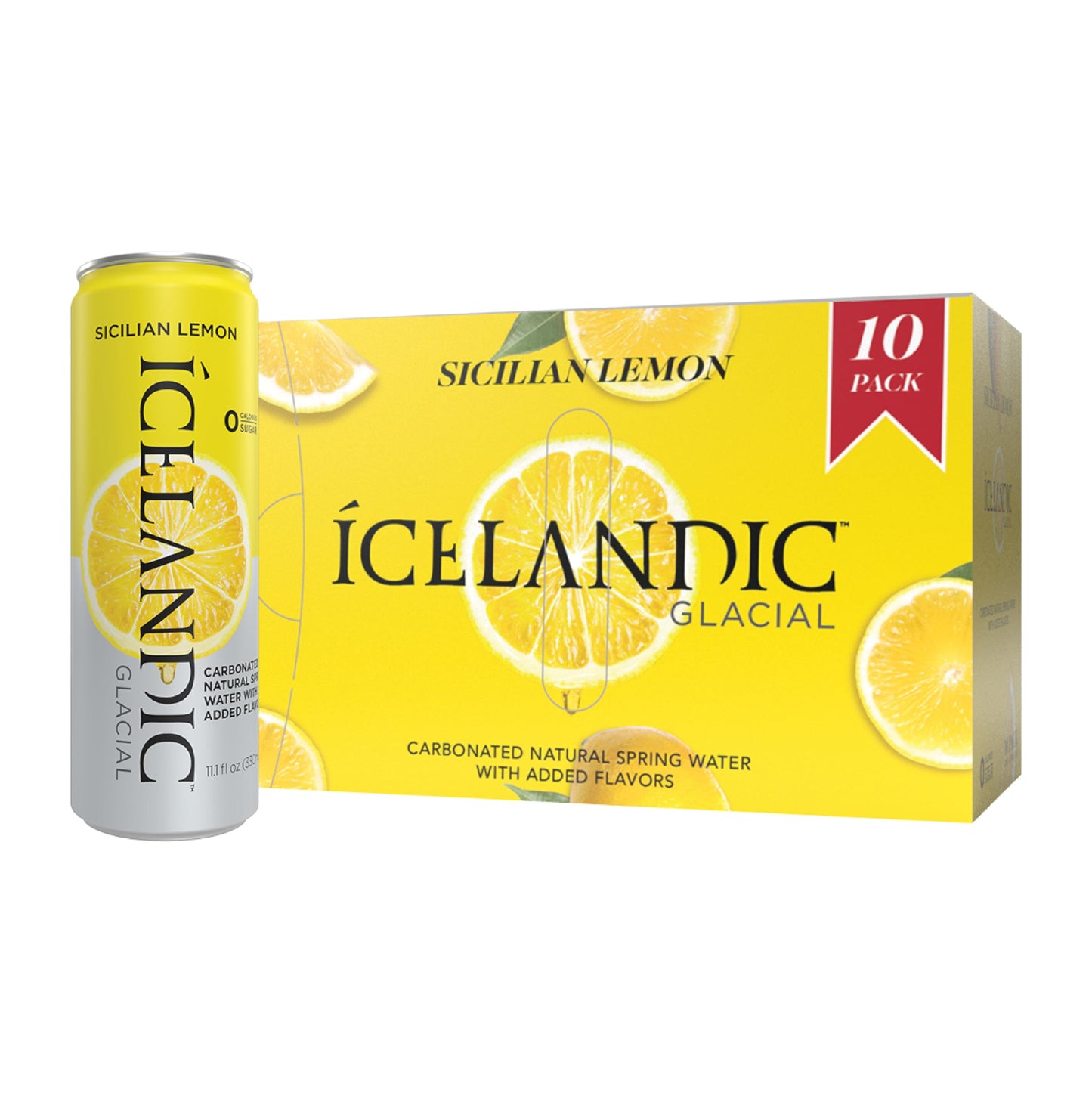 Icelandic Glacial Sparkling Water, Sicilian Lemon, 330 ml Cans, Pack of 10