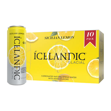 Icelandic Glacial Sparkling Water, Sicilian Lemon, 330 ml Cans, Pack of 10