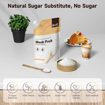 SPICEEL Monk Fruit Sweetener with Allulose - White Sugar Substitute, Coffee, Tea, without Erythritol, Gluten Free, Vegan, Keto F