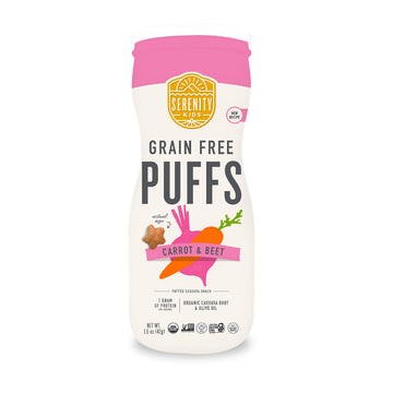 Serenity Kids 6+ Months Grain-Free Allergen-Safe Puffs For Toddlers & Babies - No Grains, Gluten, Nuts, Rice - Organic Veggies, Legumes, Olive Oil (1.5 Ounce (1 Count), Carrot & Beet)