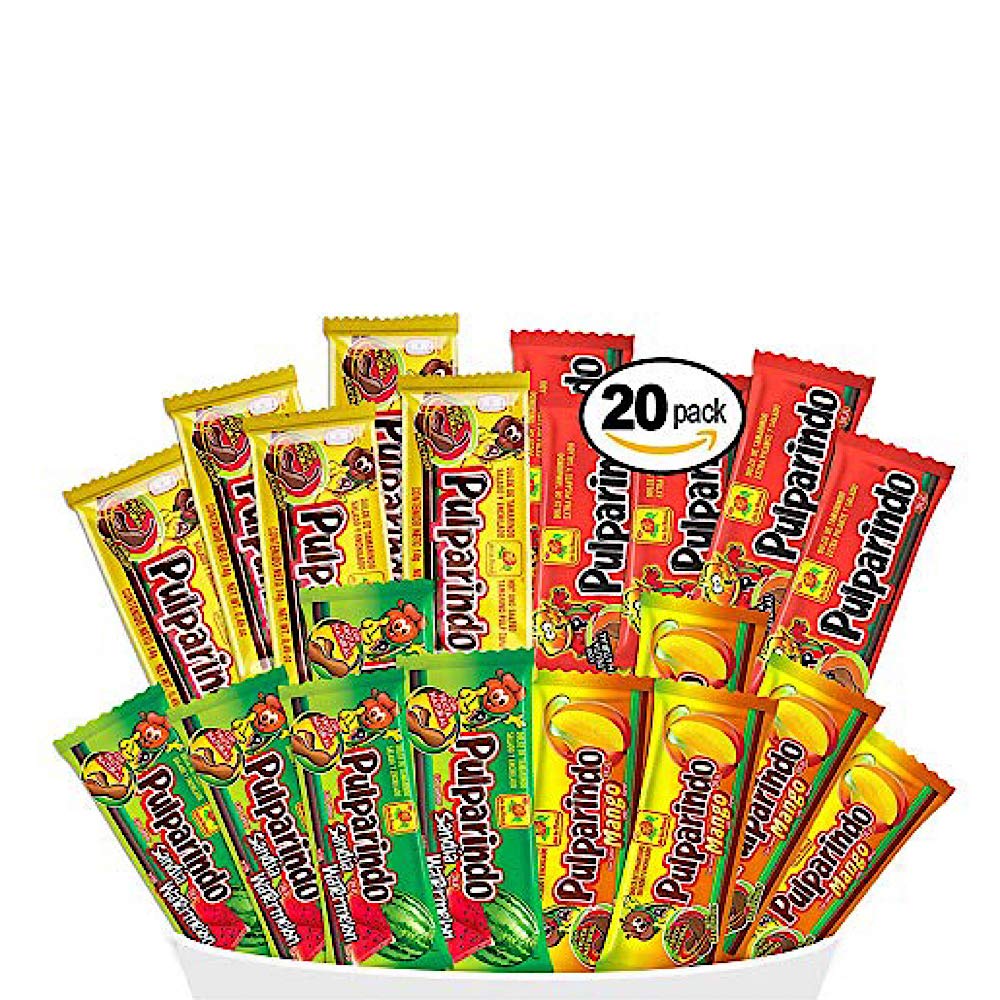 Pulparindo Mexican Candy Snack Mix Flavors: Tamarind, Hot, Mango, Watermelon And Chamoy Assortment Of De La Rosa Candies (Tamarind,Watermelon,Xtraspicy,Mango, 20 Count)