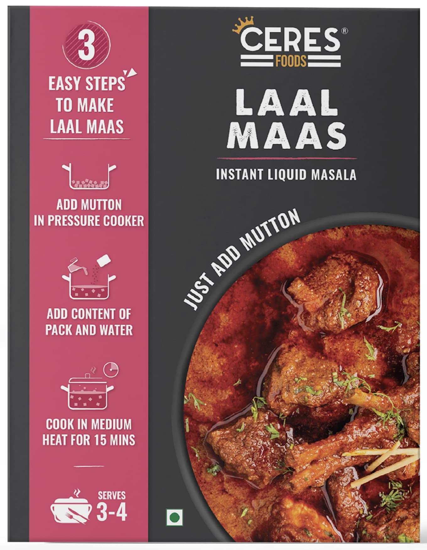 Ceres Foods Rajasthani Laal Maas Instant Liquid Masala | 3 Steps Recipe | Laal Maas Gravy | Ready In 15 Mins | Serves 4 | No Pre