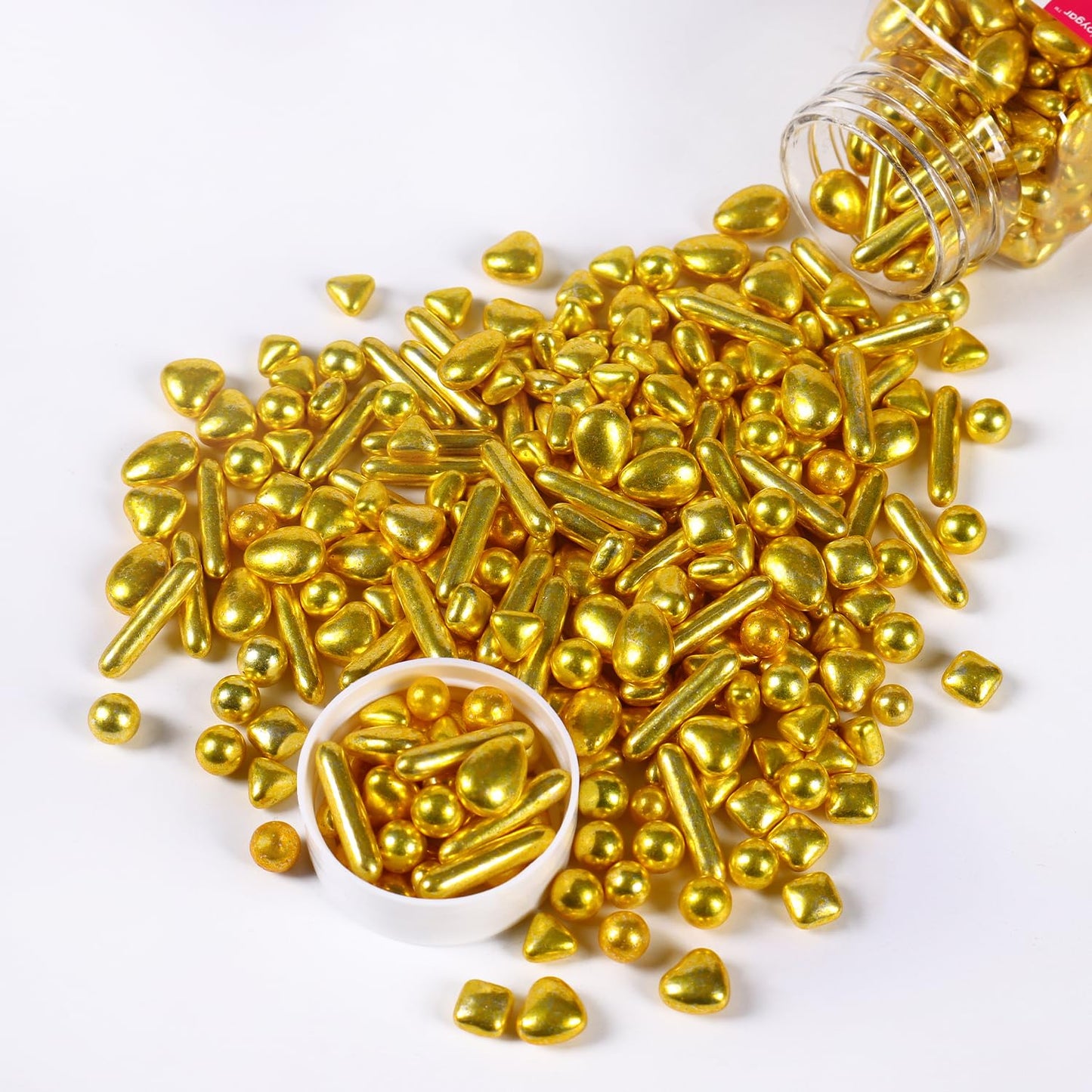 Gold Sprinkles For Cake Decorating, Metallic Sprinkles For Baking Cupcake Toppers Cookie Decorations, Gold Pearls Rods Sugar For