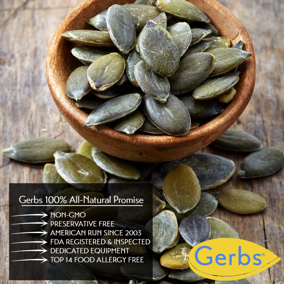 Gerbs Raw Pumpkin Seed Kernels 1 Lb | Top 14 Allergy Free Food | Protein Rich Super Snack Food | Use In Salads, Yogurt, Baking, Oatmeal, Trail Mix | Grown In Canada, Packaged In Usa | Vegan, Kosher