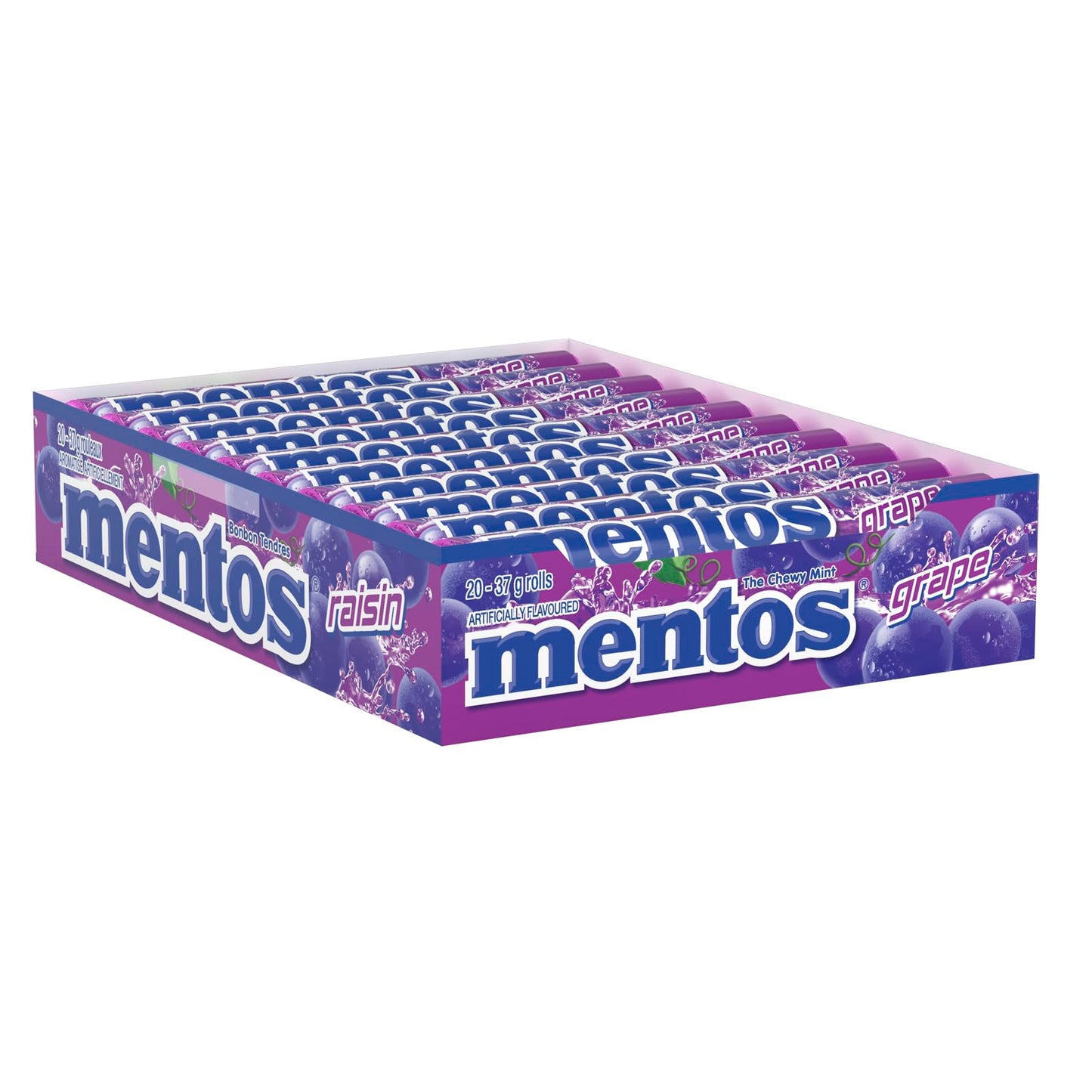Mentos Grape Flavor Chewy Candy - 20 Rolls (37.5g/1.3oz each) - Imported from Canada - Perfect for Sharing and Snacking