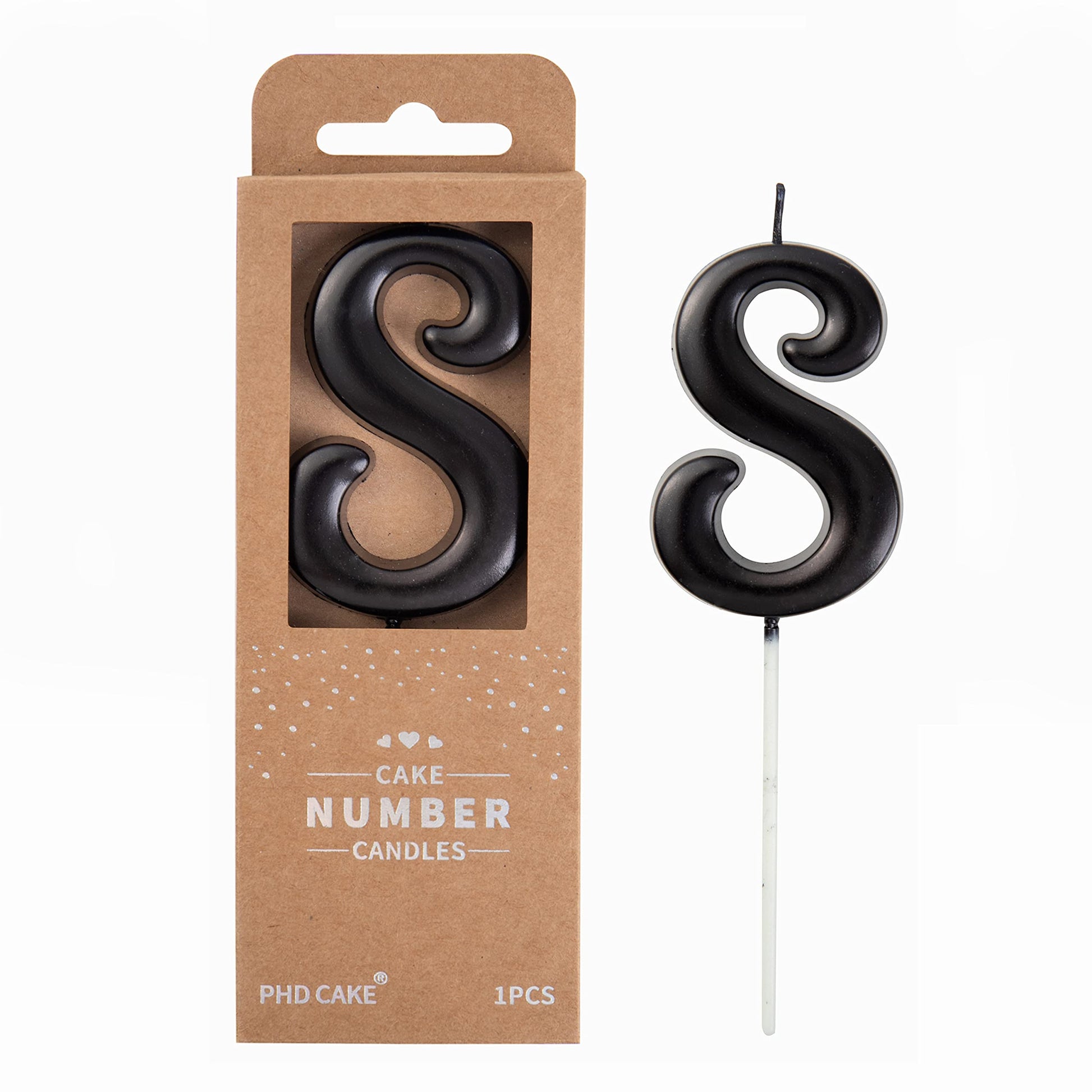 PHD CAKE Birthday Candles, Black Number 8, Elegant Wax Cake Decor, 2.76 Inch