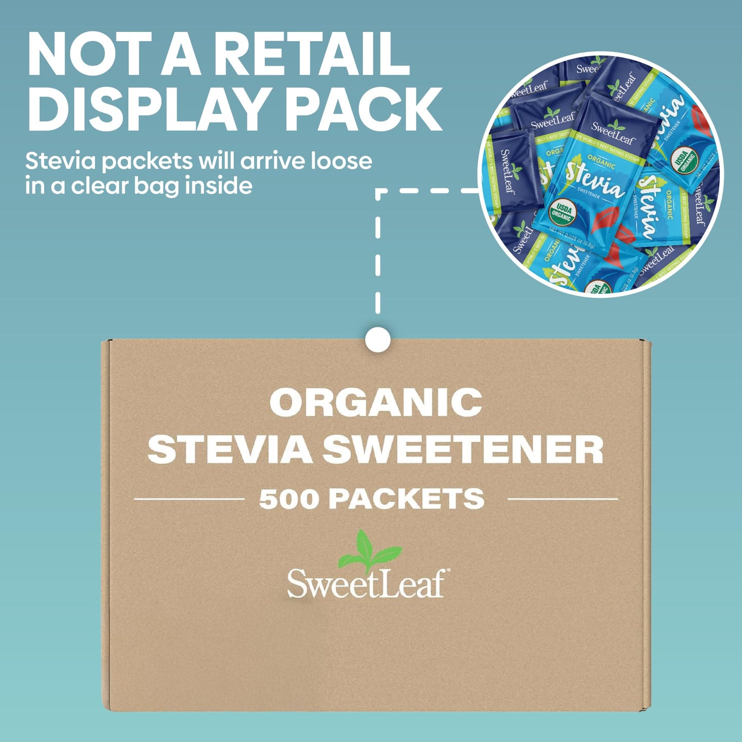 SweetLeaf Organic Stevia Powder Packets, Zero Calorie Sweetener, Sugar Free, Keto Friendly, 500 Count