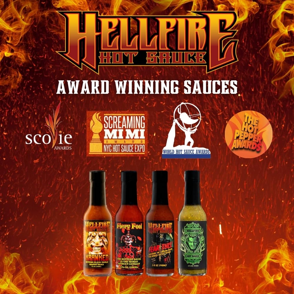 Hellfire Hot Sauce Hot Ones Gift Pack - Gourmet Hot Sauce Variety Pack With 4 Extreme Flavors Featured on Hot Ones TV Show (Four