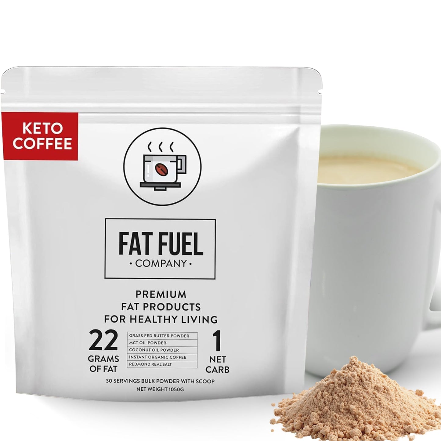 The Fat Fuel Company Keto Meal Replacement Coffee Packets, 30 Servings with MCT Oils, Coconut Oil & Grass Fed Butter