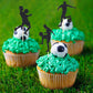 PEUTIER 24pcs Soccer Cupcake Toppers Glitter Soccer Ball Picks for Birthday Party - Black - Model 20012 - Paper