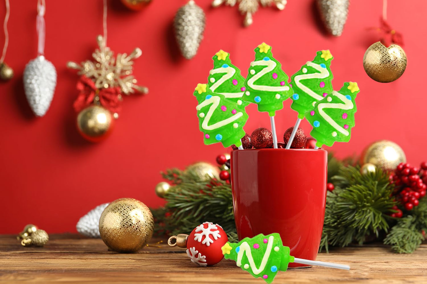 Fruidles Christmas Tree Lollipop, Mixed Fruit Flavor, 12 Individually Wrapped Candy Canes Suckers, Multi Color