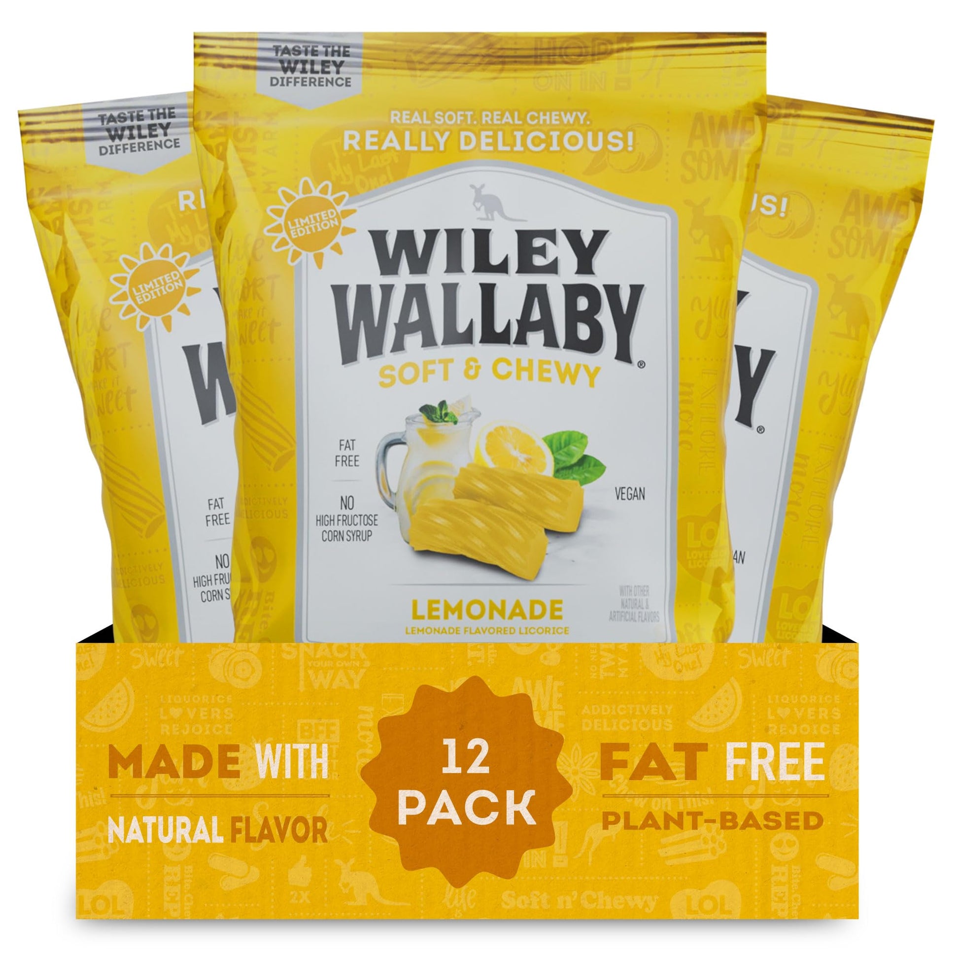 Wiley Wallaby Licorice 4 Ounce Classic Gourmet Soft & Chewy Lemonade Licorice Candy Twists, 12 Pack
