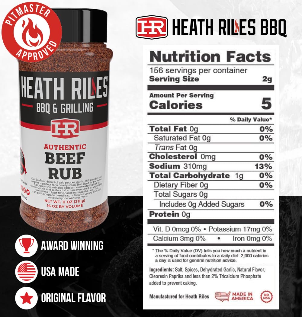 Heath Riles BBQ Beef Rub Seasoning, Shaker Spice Mix, 11 oz.