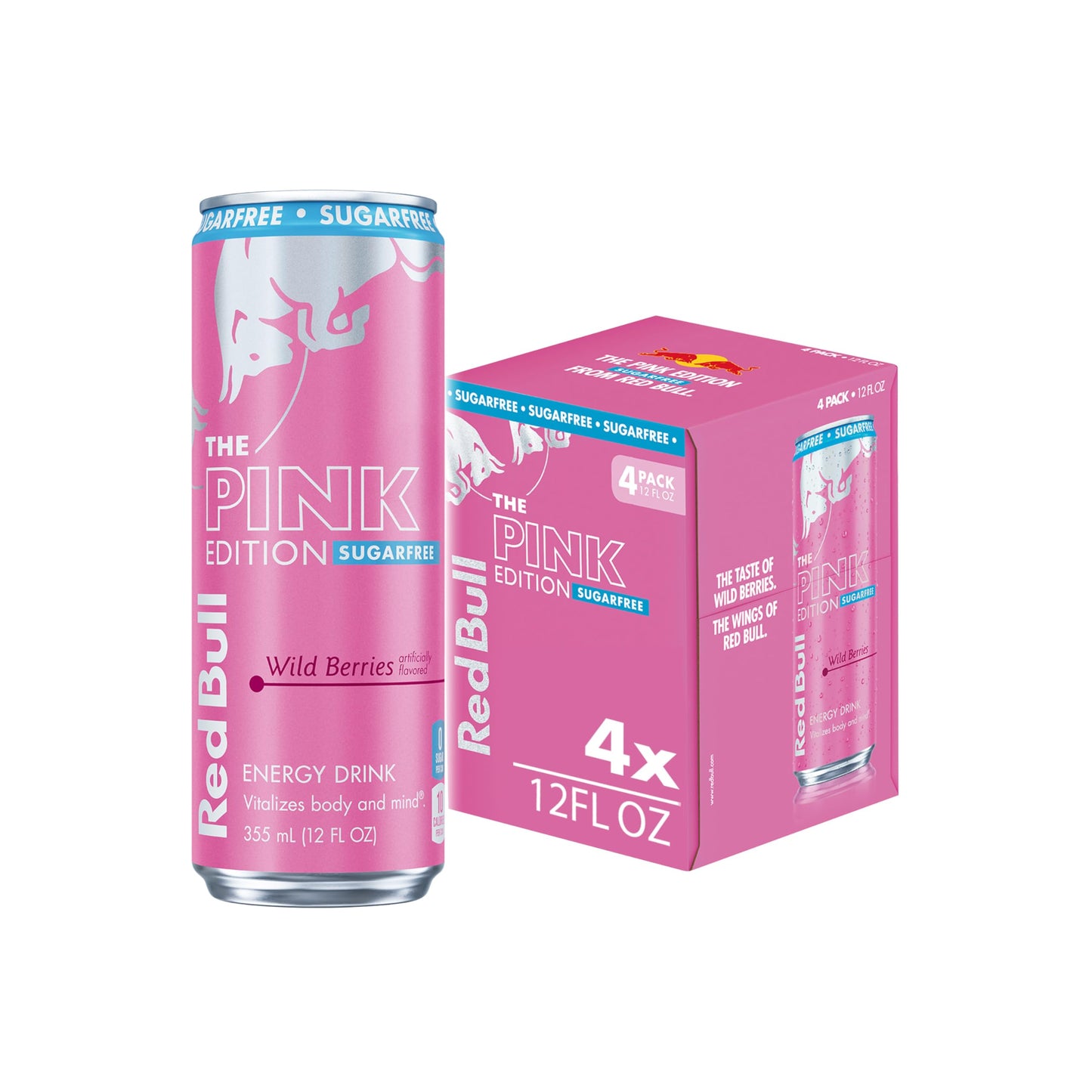 Red Bull Pink Edition Sugar-Free Energy Drink, Wild Berries, 12 Fl Oz, Pack of 4 Cans, 114mg Caffeine, Taurine & B Vitamins