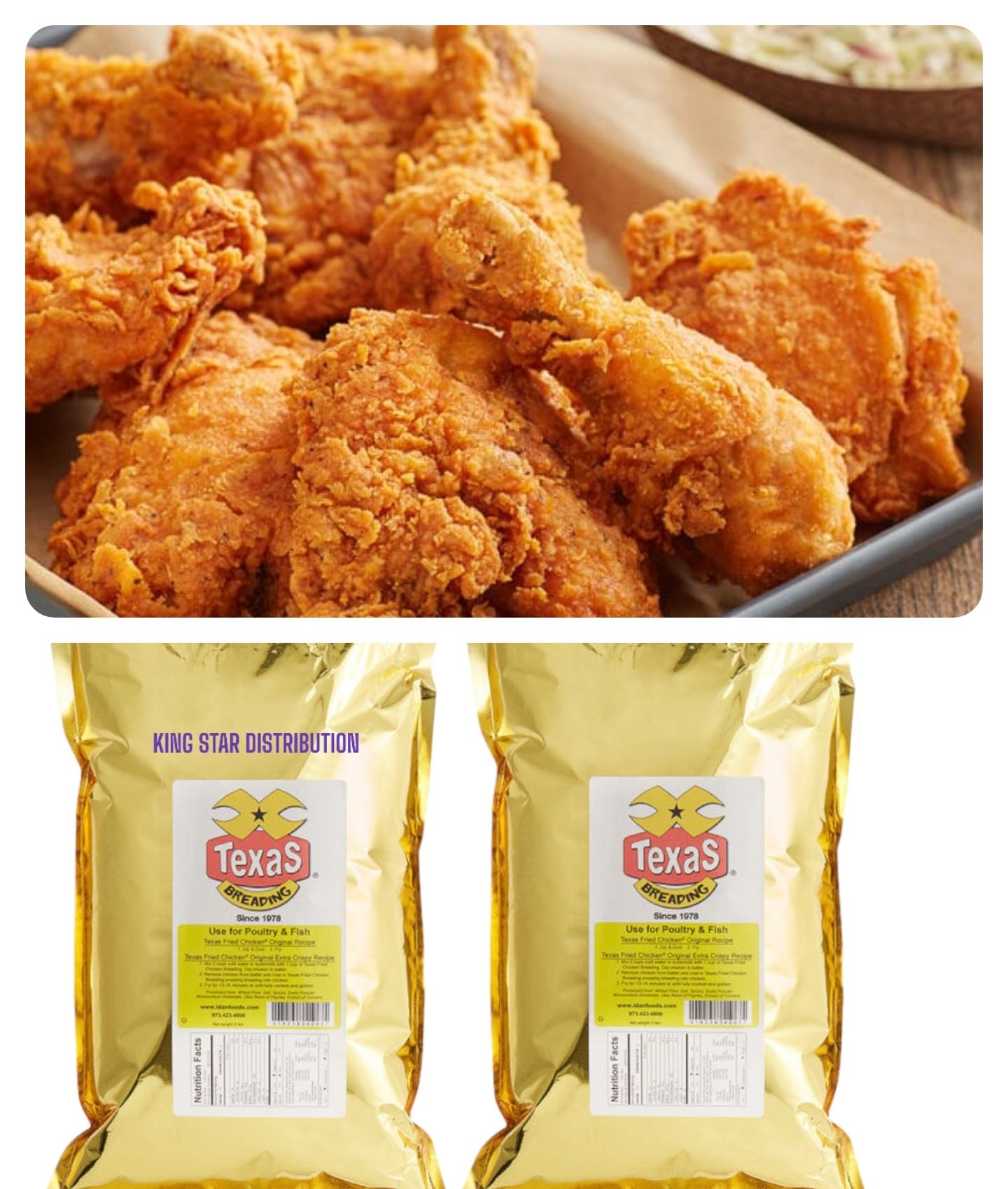 Generic Texas Chicken Breading Seasonings 2 Bags 10 LB. for additional seasoning. Can also be used to create Buffalo wings, frie