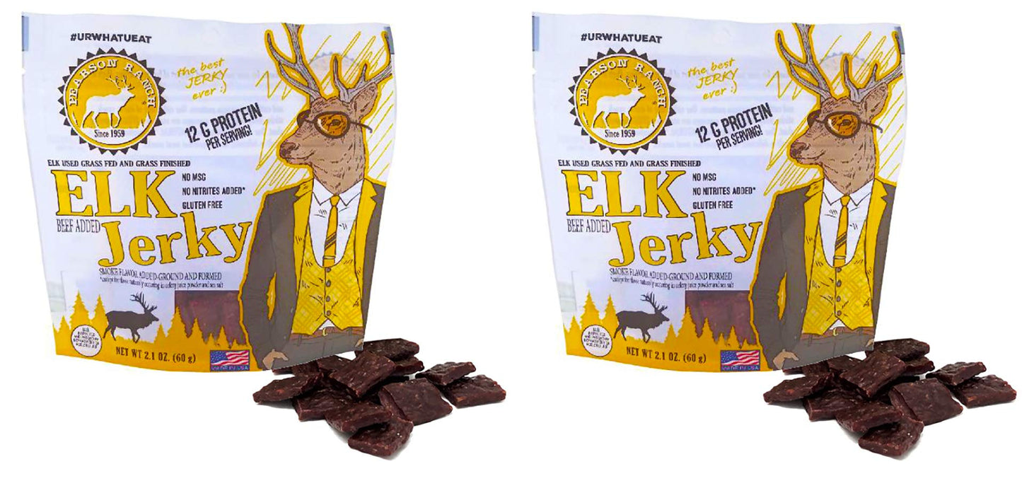 Pearson Ranch Since 1959 Grass Fed Elk Jerky Pack Of 2 Exotic Meat Jerky, Gluten-Free, Low-Carb, Msg-Free, High-Protein Grass-Fe