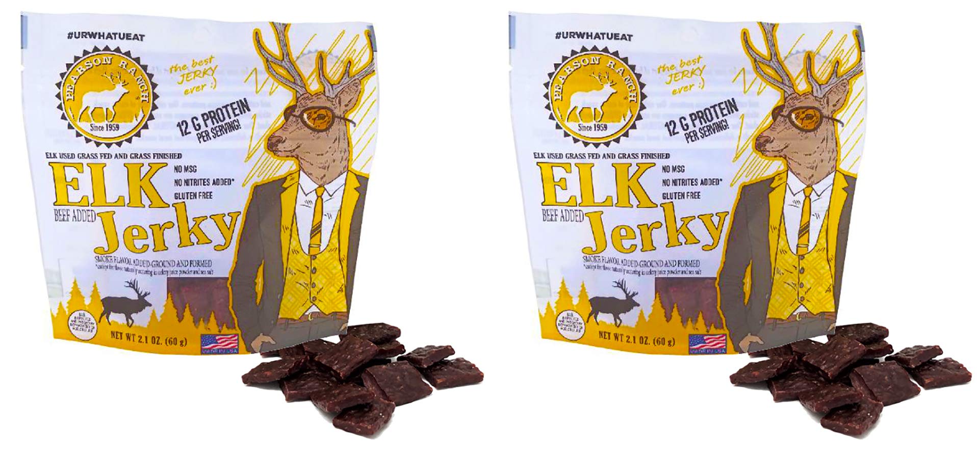 Pearson Ranch Since 1959 Grass Fed Elk Jerky Pack Of 2 Exotic Meat Jerky, Gluten-Free, Low-Carb, Msg-Free, High-Protein Grass-Fe