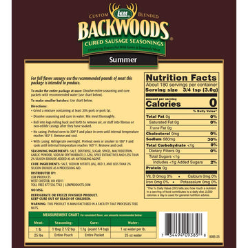 Lem Backwoods Cured Sausage Seasoning With Cure Packet, Summer Sausage