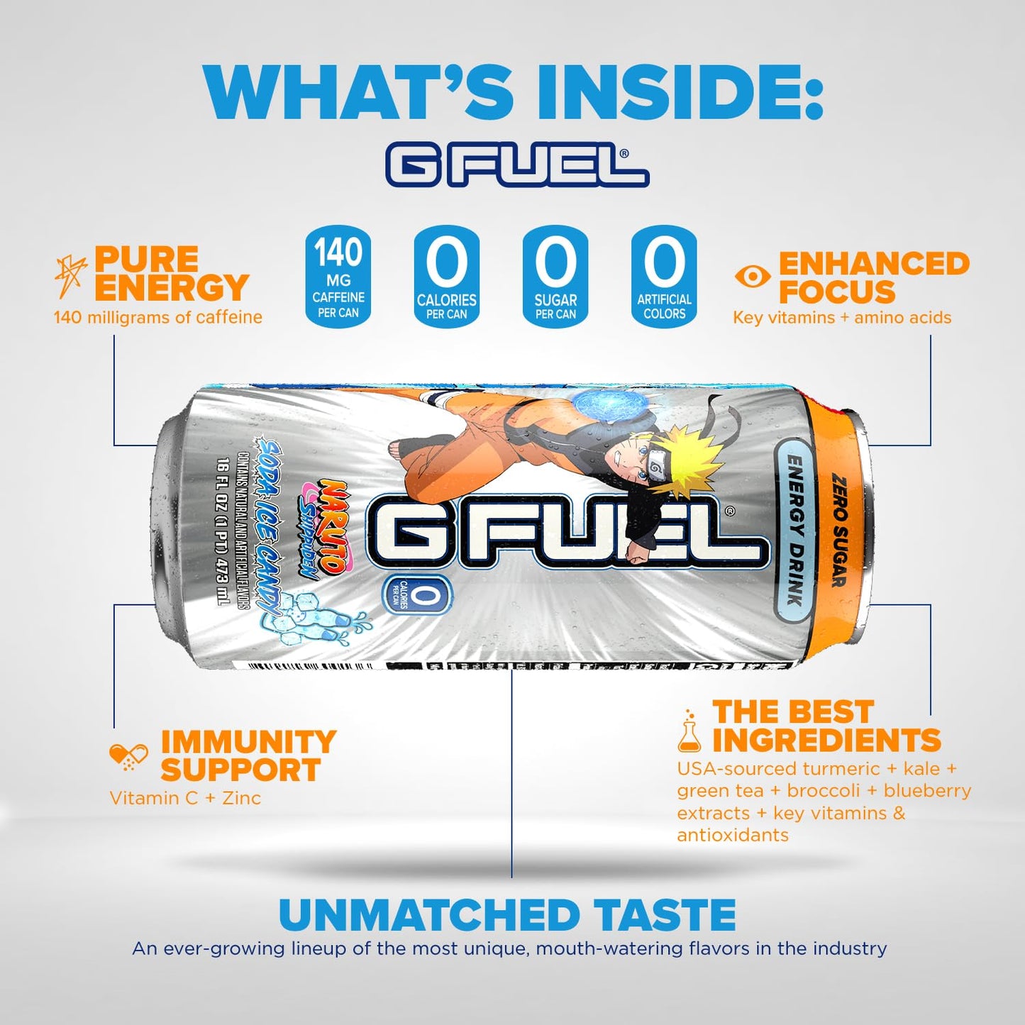 G Fuel Energy Drink Lemon Lime Slushie, Sugar Free, 140mg Caffeine, 16 oz Cans, 12-Pack