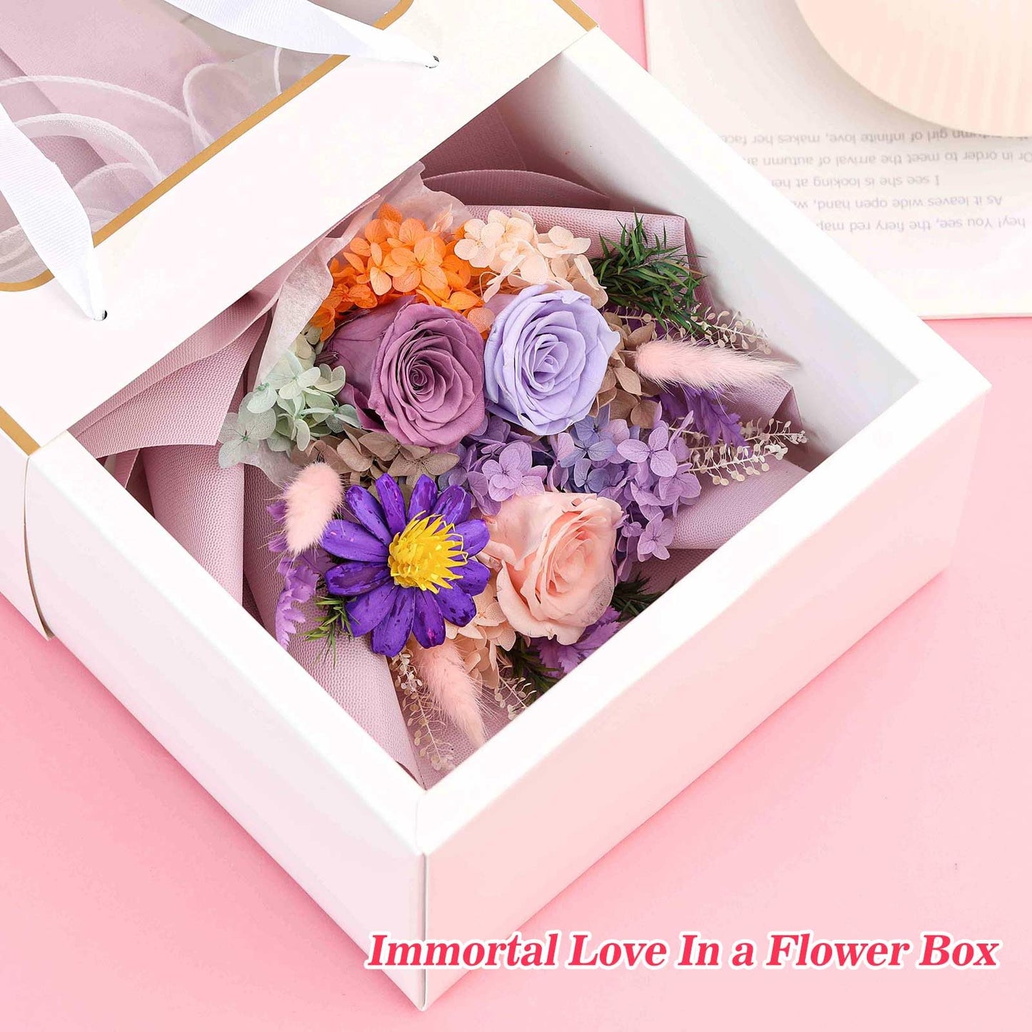 Jtoder Forever Flowers For Delivery Prime, Preserved Long Lasting Purple Rose Flower Bouquet For Mom Wife Girlfriend On Mothers