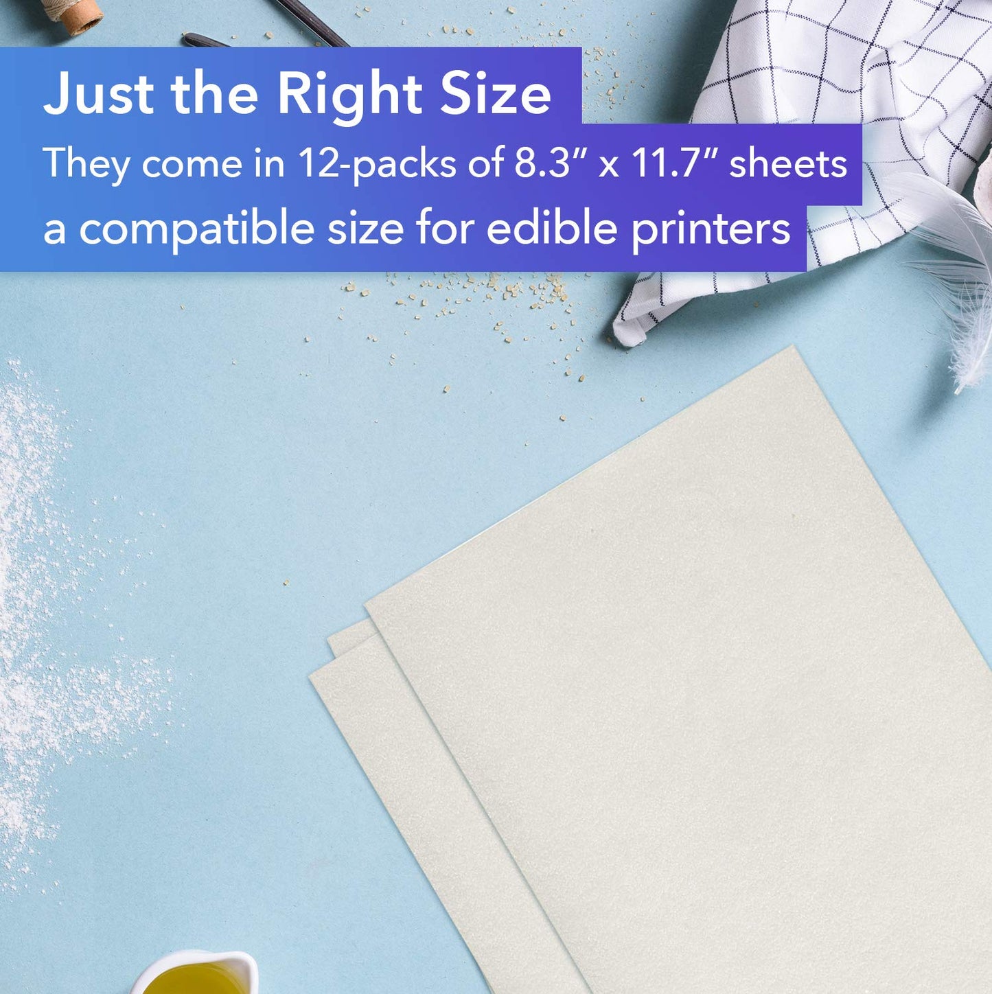 Edible Ultra Flexible Icing Sheets, White, 8.3" X 11.7" A4 Size, 12 Ct