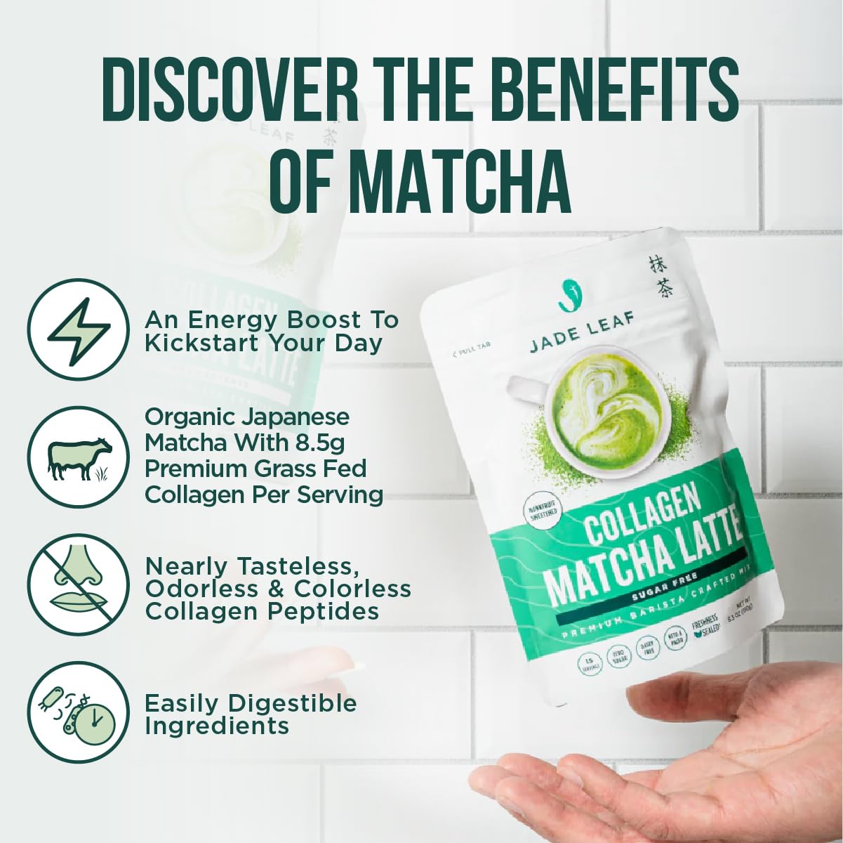 Jade Leaf Matcha Collagen Matcha Latte Powder, Unsweetened, 5.3 Ounce, Premium Barista Crafted, Authentically Japanese