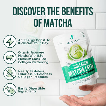 Jade Leaf Matcha Collagen Matcha Latte Powder, Unsweetened, 5.3 Ounce, Premium Barista Crafted, Authentically Japanese