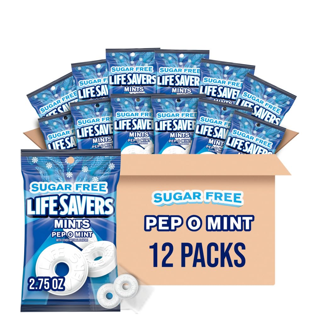 Life Savers Breath Mints Sugar-Free - Pep O Mint Hard Candy, 2.75 Oz Bag (Pack Of 12), Life Savers Candy Mints