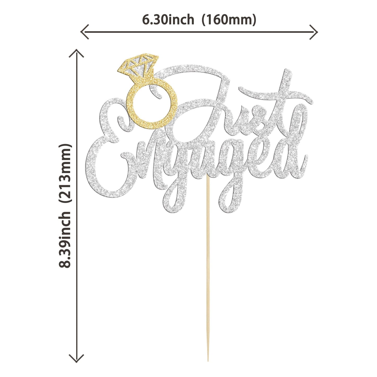 Gyufise Just Engaged Cake Topper Glitter Silver Small Wedding Cupcake Decoration UKZN0552-SL