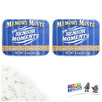 Memory Mints 2 Pack For Senior Moments Fun Gag Tin Extra Strong (Novelty Product) With 2 Gosutoys Stickers