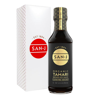 San-J - Organic Gluten Free Tamari Soy Sauce - Specially Brewed - Made With 100% Whole Soy - 10 Oz. Bottle