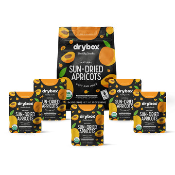 Drybox Organic Sun Dried Turkish Apricots, 5 Snack Packs Unsulfured Unsweetened No Sugar Added, Non-GMO Dried Apricots for Snack