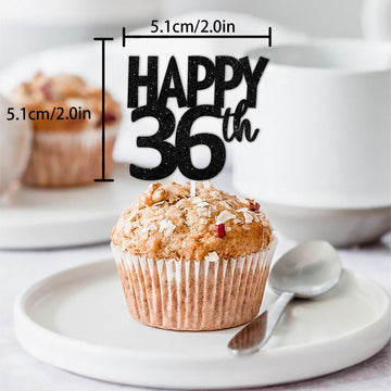 18Pcs Black Glitter Happy 36Th Dessert Cupcake Topper Pick For Funny Legend Since 1989 Theme Decor Supplies Men Women Happy 36 B