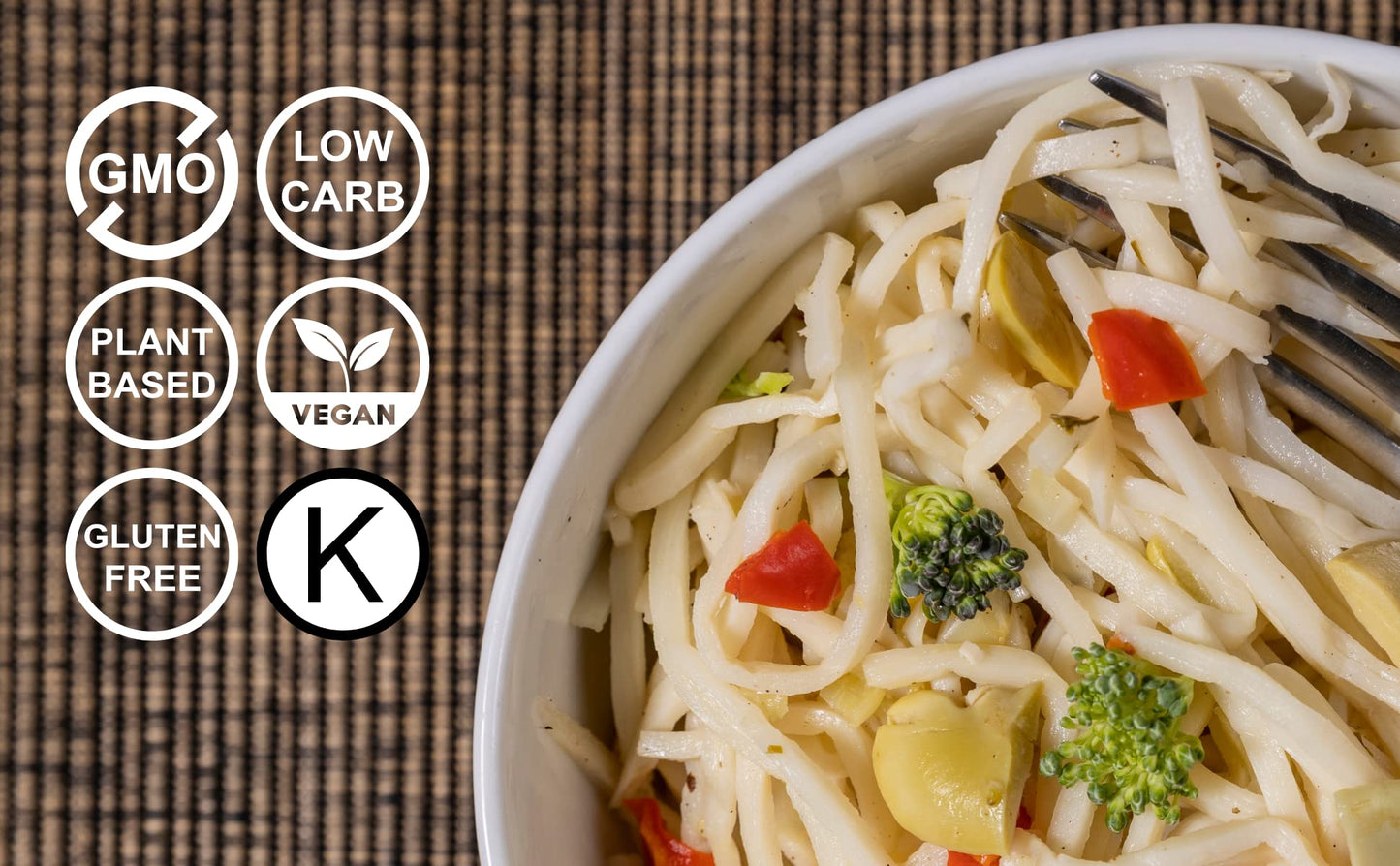 Kitchen & Love Hearts Of Palm Linguine With Vegetables, Low Carb, Low Calories, Plant Based, Non Gmo, Gluten Free Pasta Alternat