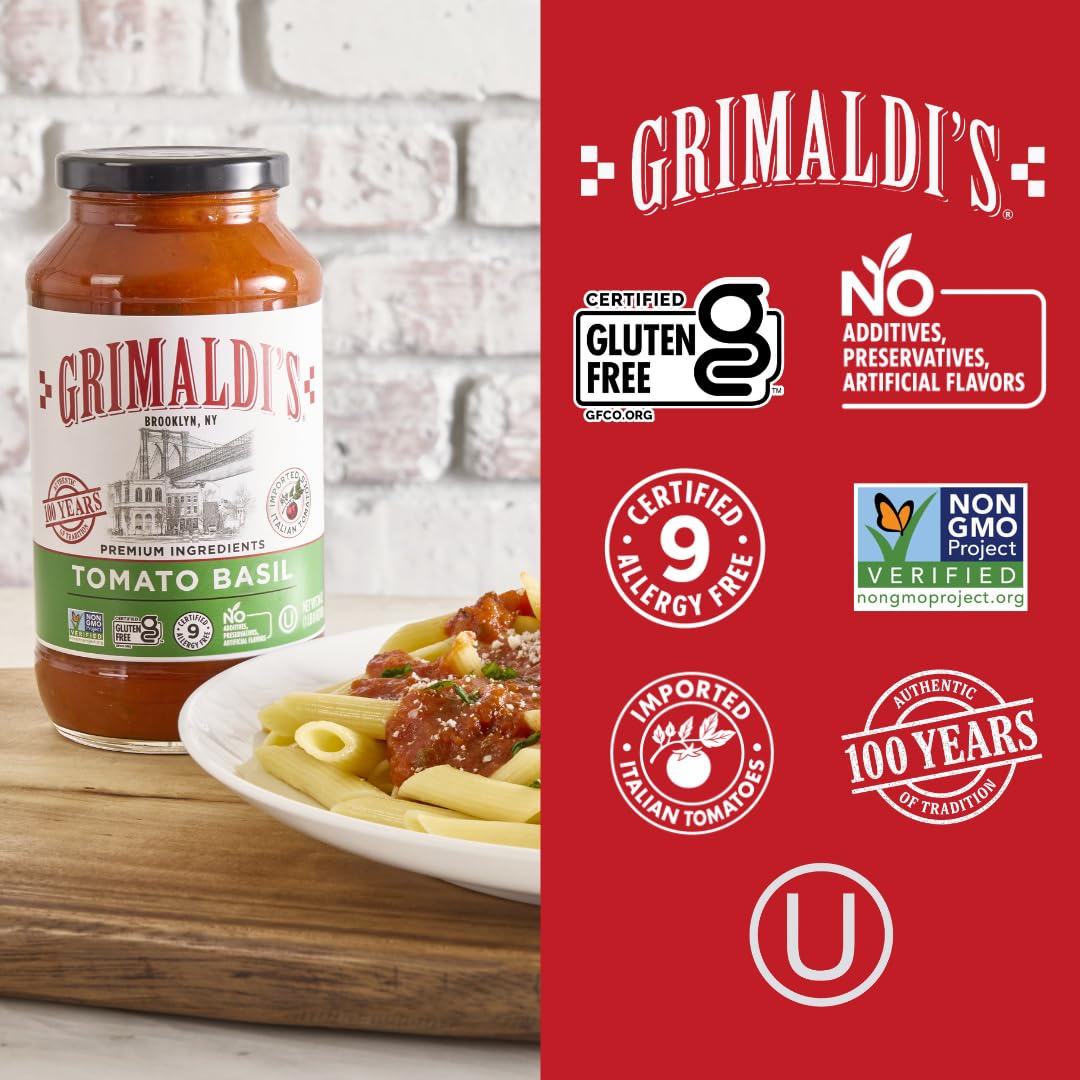Grimaldis Variety Pasta Sauce 3-Pack | Non-GMO, Gluten-Free, Kosher, Nut-Free | No Preservatives | 3 x 24oz Jars (Tomato Basil)