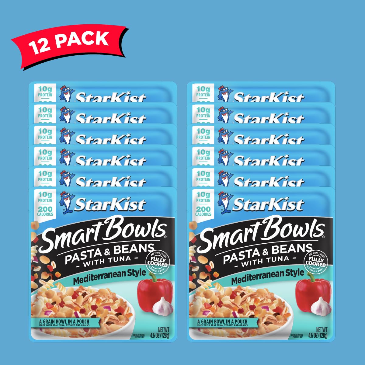 Starkist Smart Bowls Tuna, Pasta And Beans, Mediterranean Style, 4.5 Oz Pouch, Pack Of 12