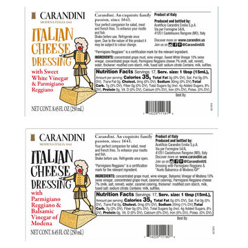 Carandini Italian Cheese Dressing Duo Set -Sweet White Vinegar & Balsamic Vinegar Of Modena With Parmigiano Reggiano- 2X 8.45Fl