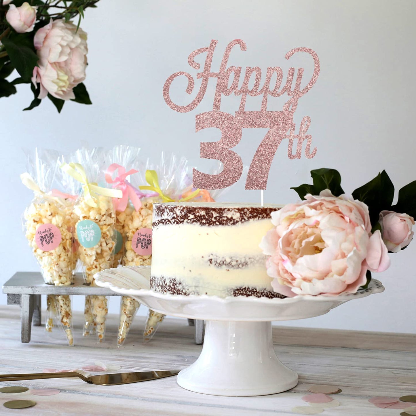Lingteer Happy 37Th Birthday Cake Topper - Cheers To 37Th Birthday 37 Years Old Birthday Party Cake Decorations Sign.