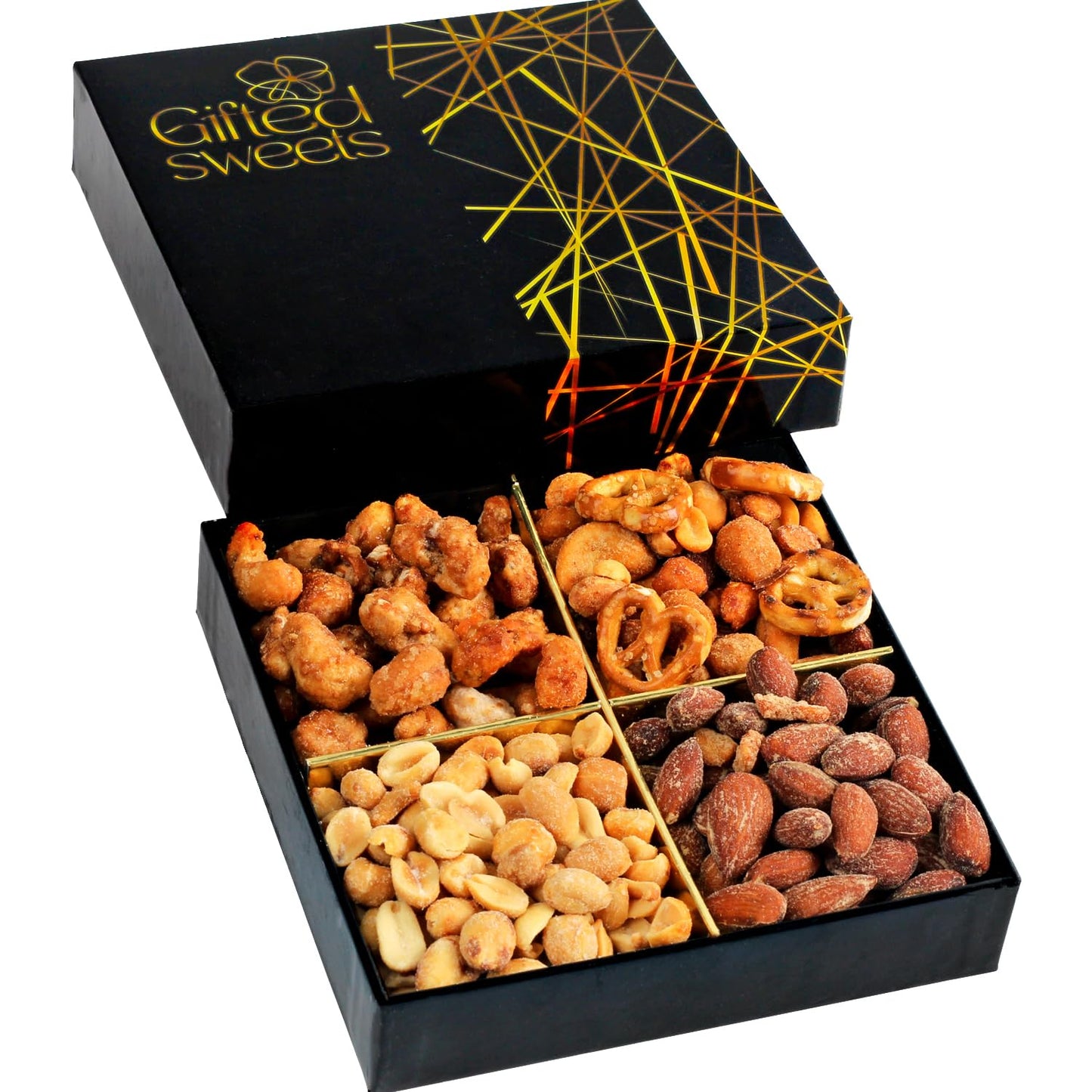 Thanksgiving Flavored Nuts Gift Box - 4 Variety Sampler - Gourmet Nut & Pretzel Basket - Gift Tray For Birthday, Holiday, Get Well, Sympathy, Anniversary, Care Package